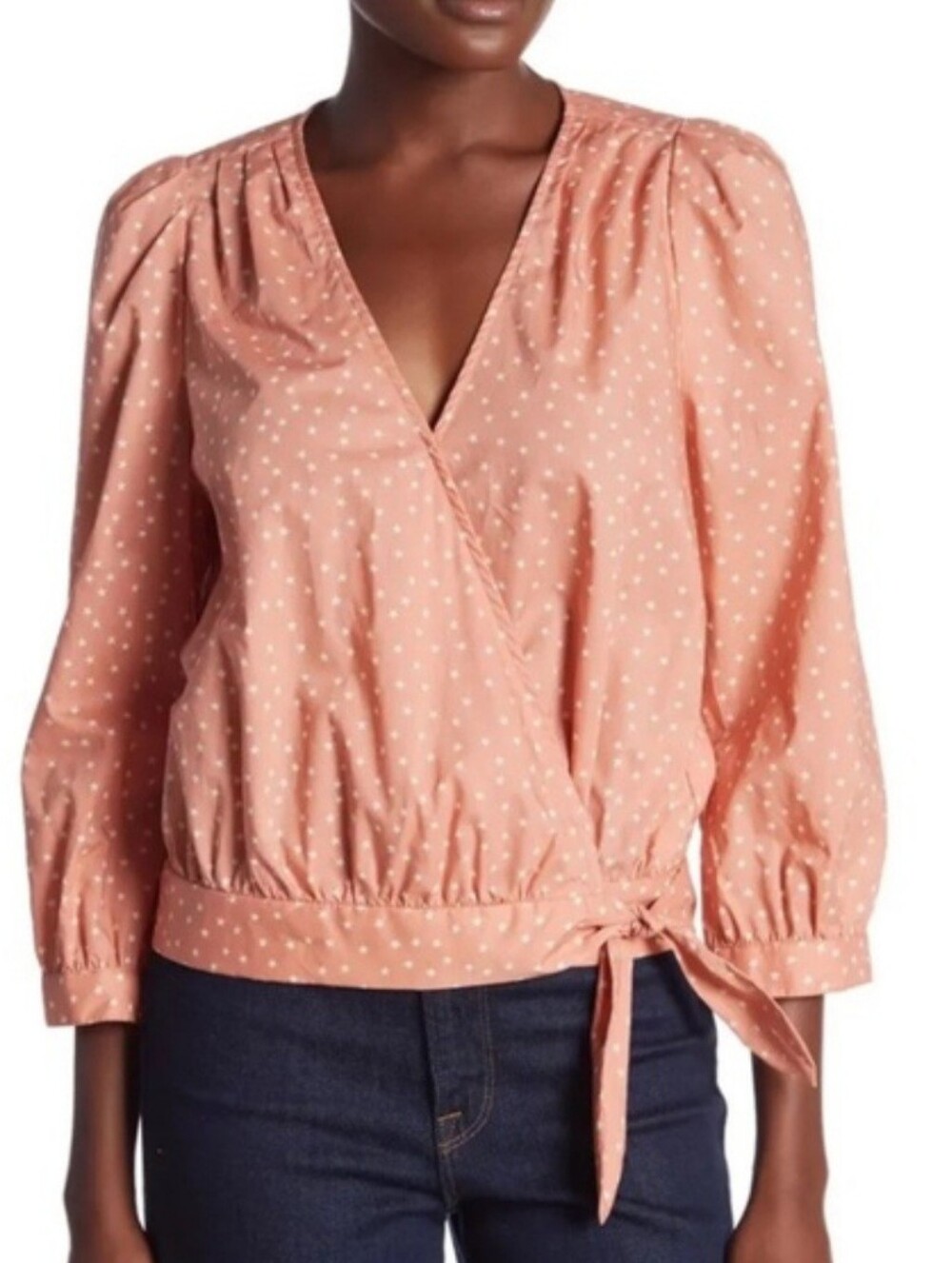 MADEWELL Scattered Star Peach 3/4 Sleeve Top 100% Cotton Lightweight Summer Sz M